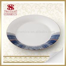 Plats à griller en grès de restaurant, vaisselle en porcelaine bleue et blanche